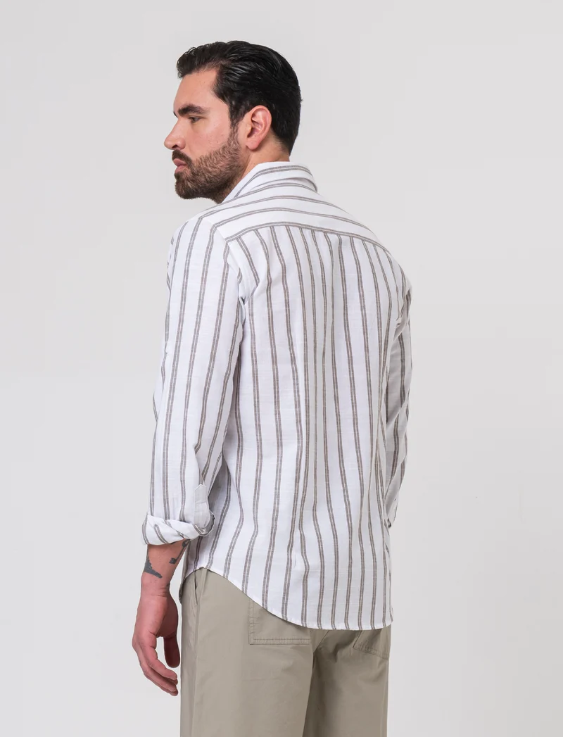 Camicia a righe da uomo - Verde kaki
