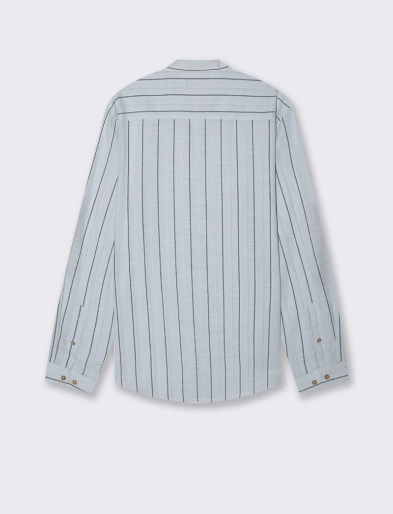 Camicia coreana a righe da uomo - Celeste polvere