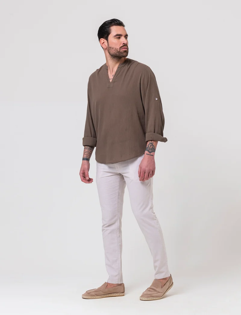 Casacca coreana effetto crepe da uomo - Grigio fango