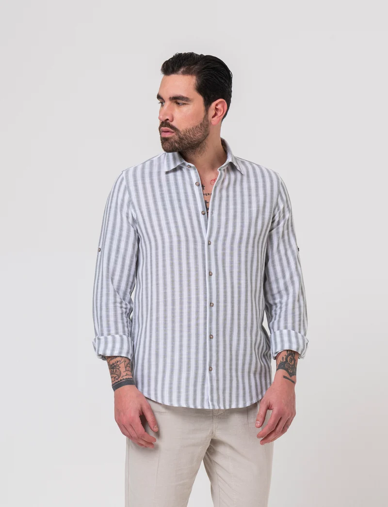 Camicia a righe da uomo - Verde salvia