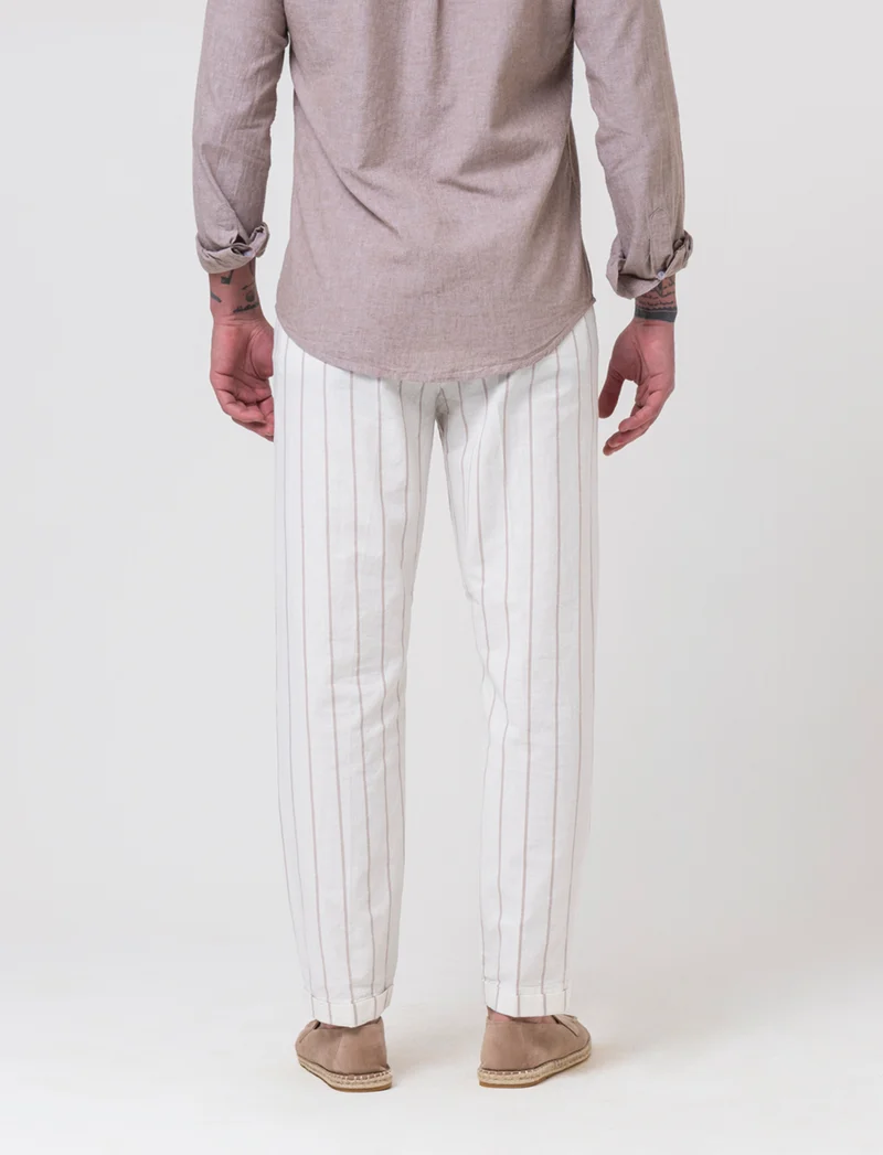 Pantaloni vita jogger misto lino da uomo - Bianco