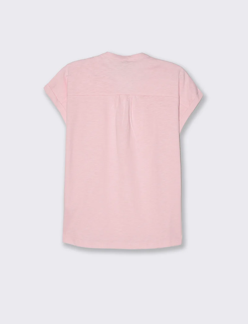 T-shirt con scollo a v da donna - Rosa plum