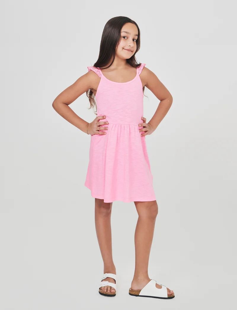 Vestito in tessuto con volant eleganti - Rosa big bubble