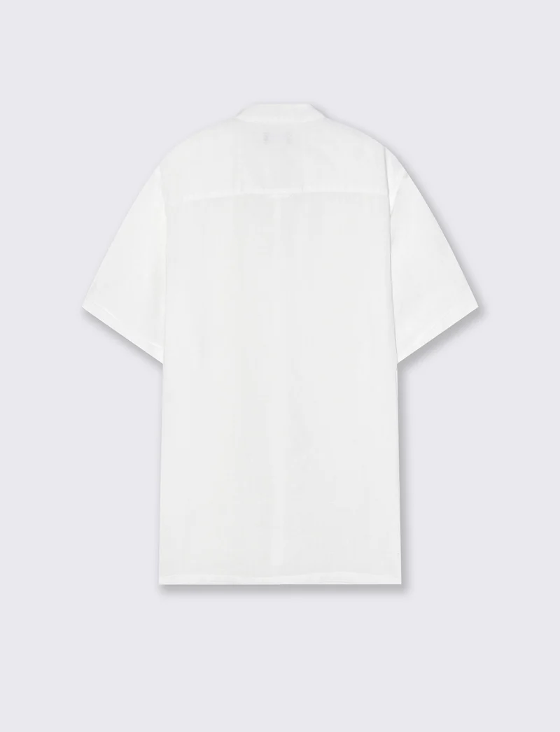 Camicia coreana manica corta in lino - Bianco