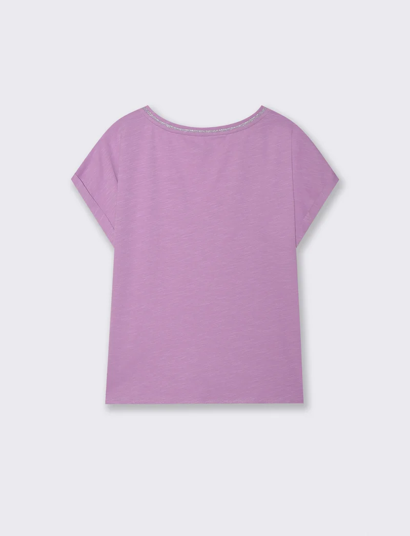 T-Shirt Scollo a V in Cotone Lurex - Viola malva