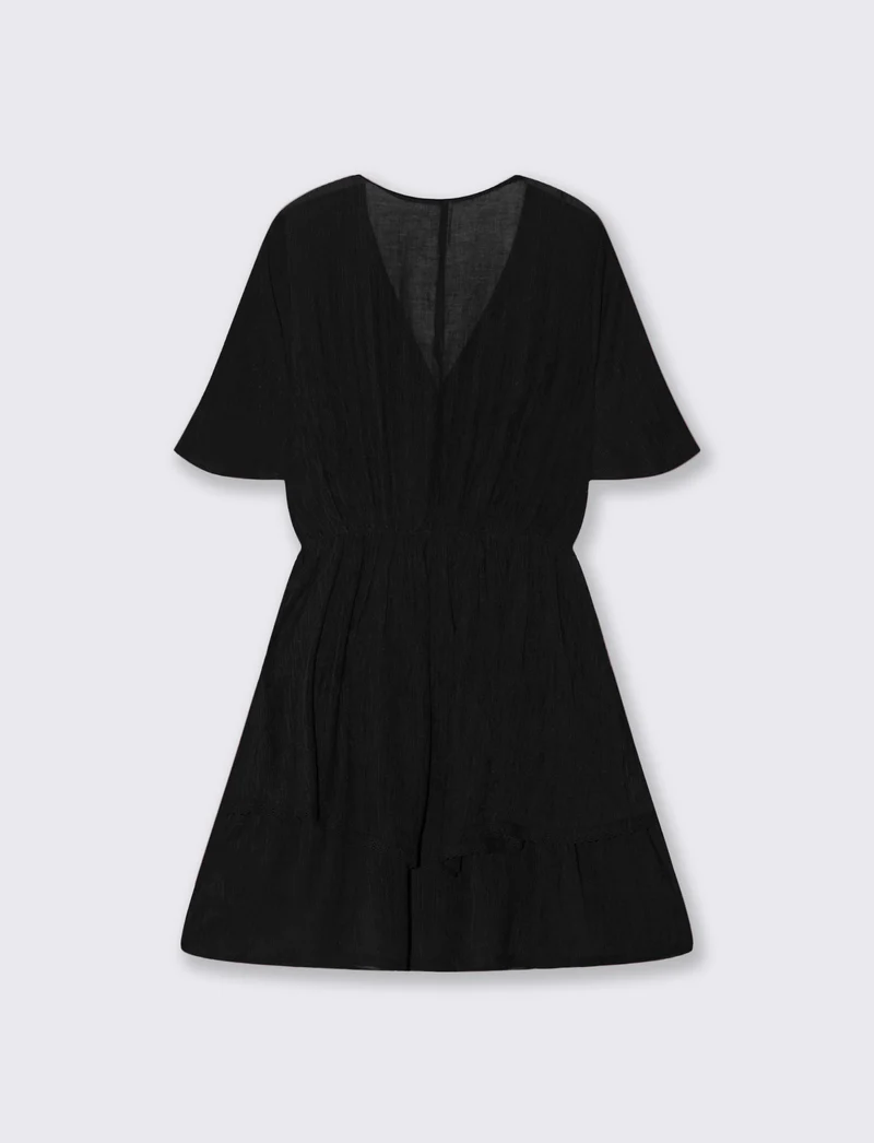 Vestito con Maniche Corte e Scollo a V - Nero