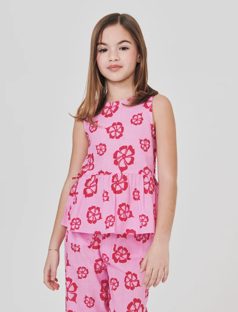 Camicia Floreale in Cotone con Rouches - Fantasia