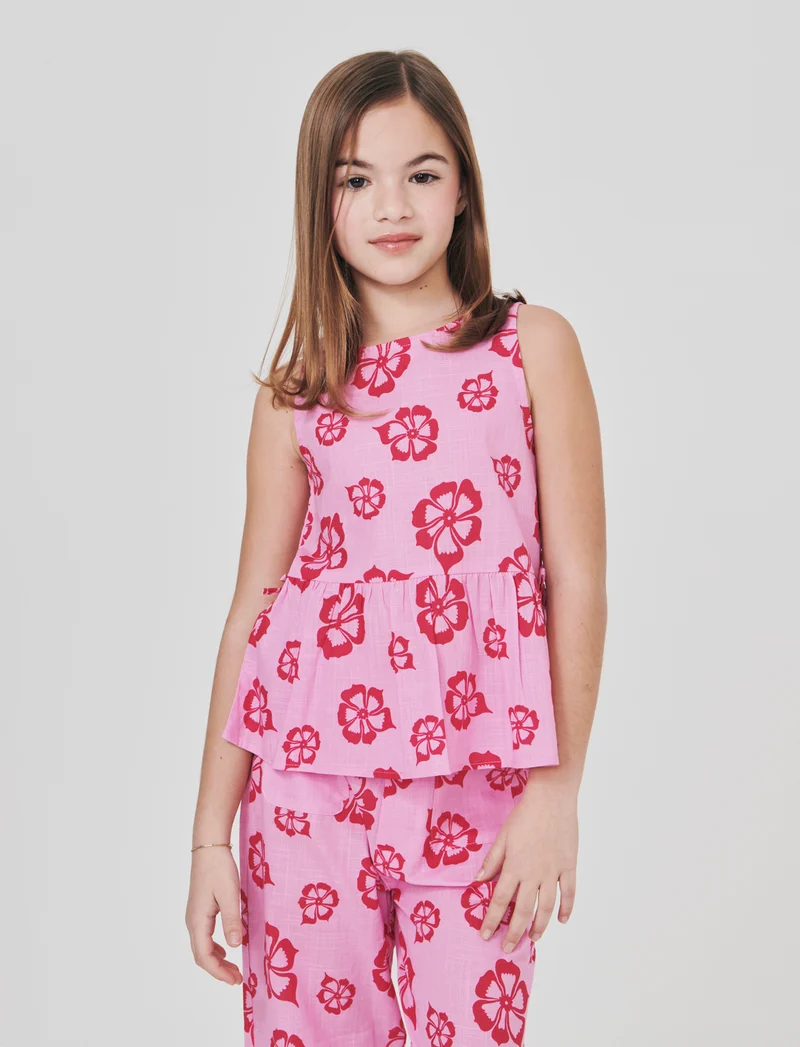 Camicia Floreale in Cotone con Rouches - Fantasia