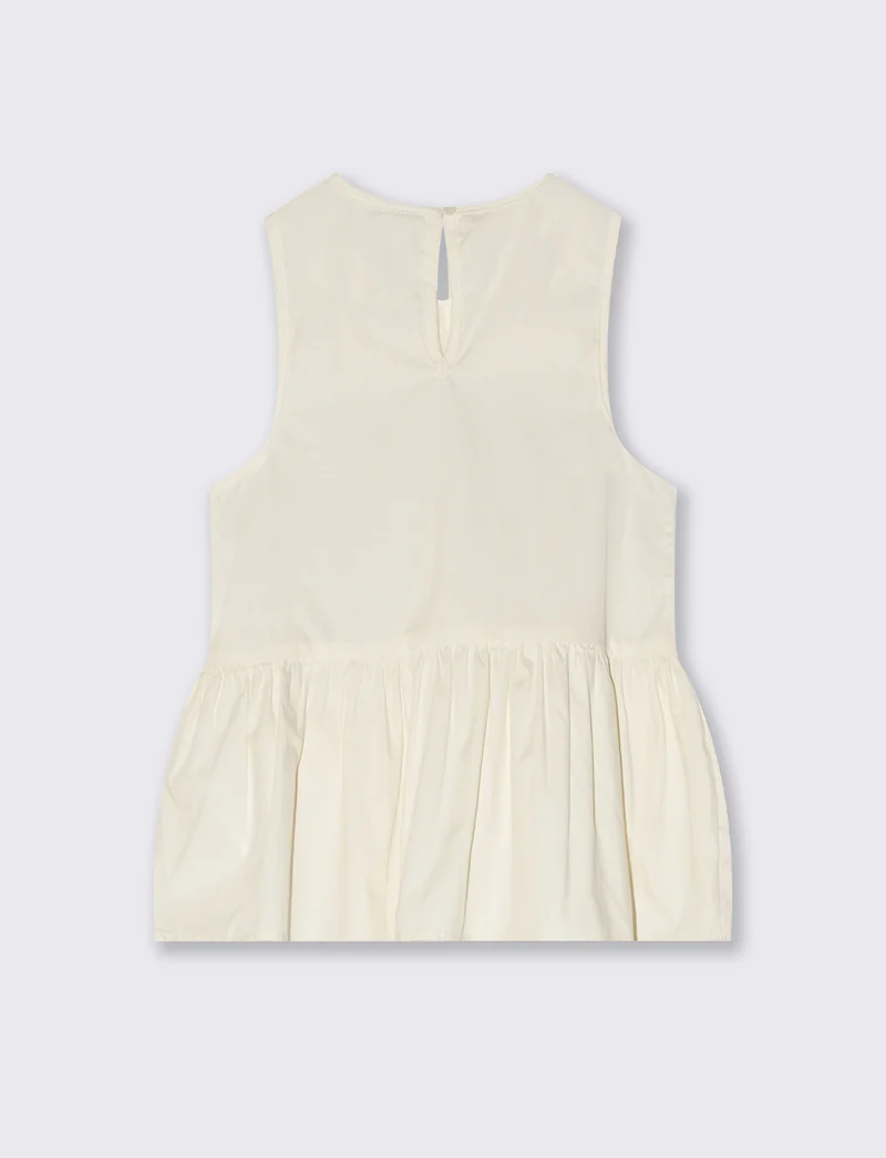 Camicia in cotone con rouches e smock - Beige