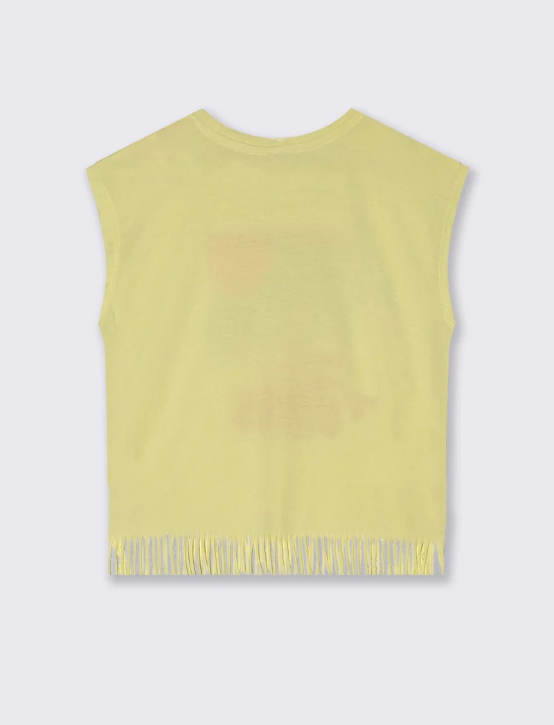 T-shirt con frange e stampe colorate - Giallo