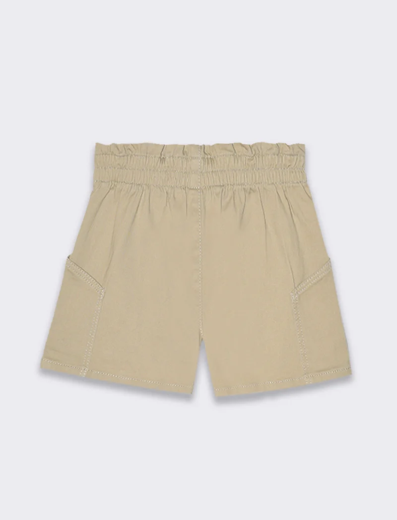 Short in twill elastico da bambina - Beige