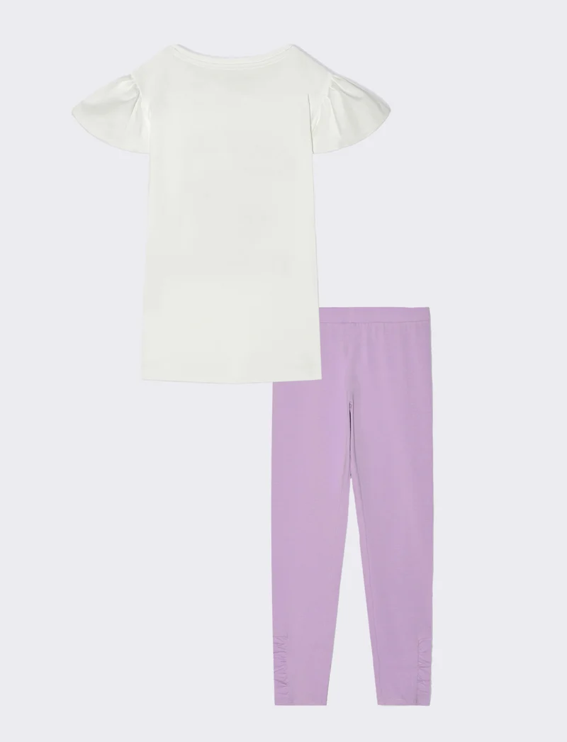 Completo t-shirt e leggings in cotone da bambina - Bianco