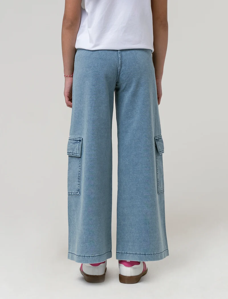 Pantaloni cargo gamba larga effetto denim da bambina - Denim chiaro