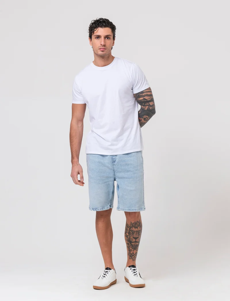 Bermuda in knitting effetto denim da uomo - Denim chiaro