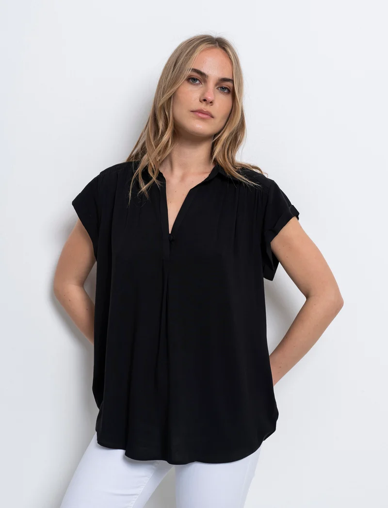 Casacca mezzamanica con scollo a V da donna - Nero