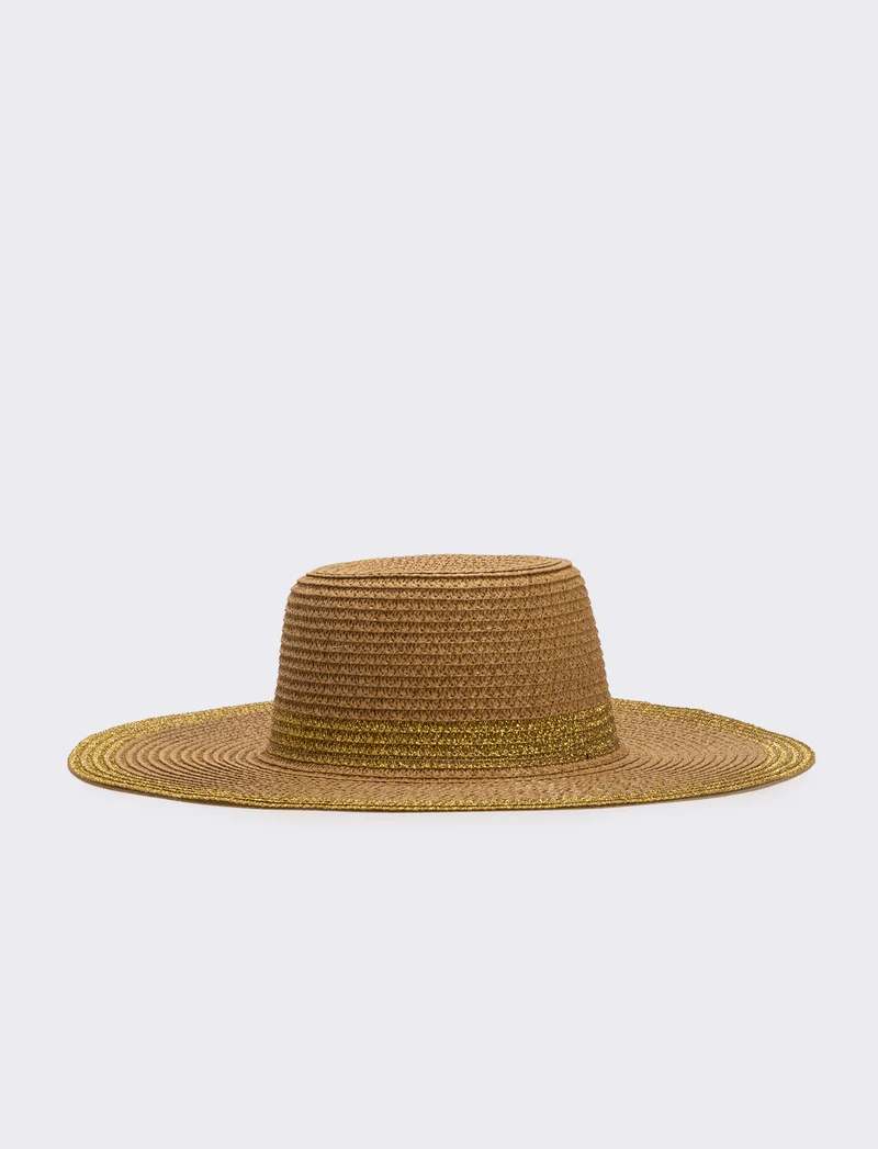 Cappello donna falda larga lurex - Marrone