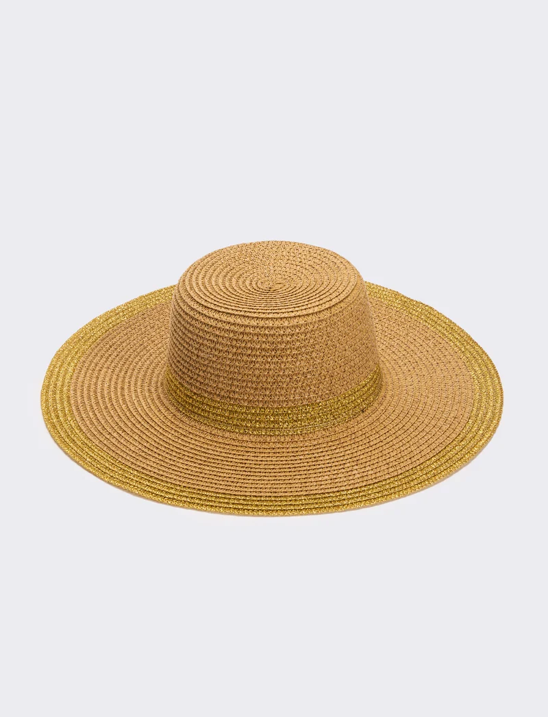 Cappello donna falda larga lurex - Marrone