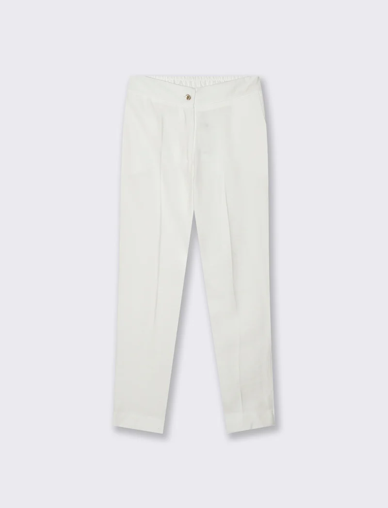 Pantalone regular con bottone gioiello - Bianco panna