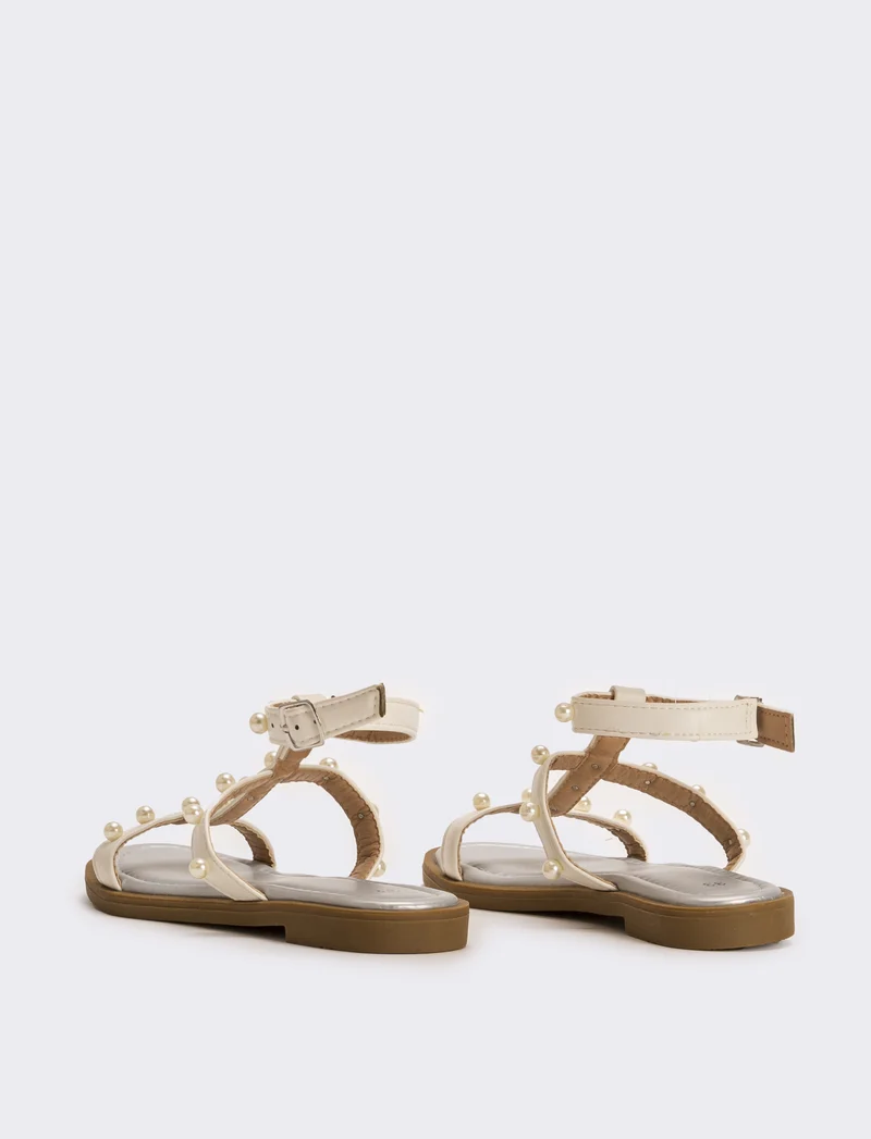 Sandalo da bambina con perle - Bianco