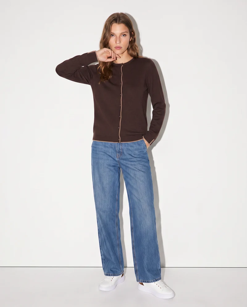Cardigan girocollo con contrasto elegante - Moro