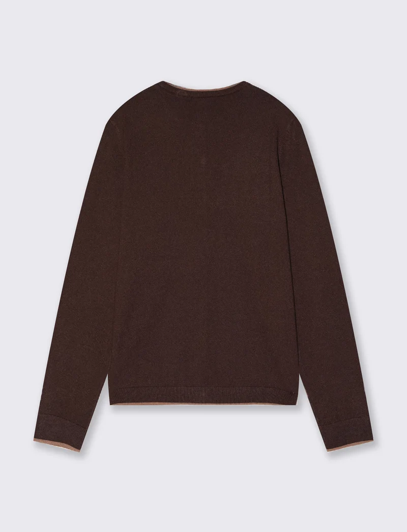 Cardigan girocollo con contrasto elegante - Moro
