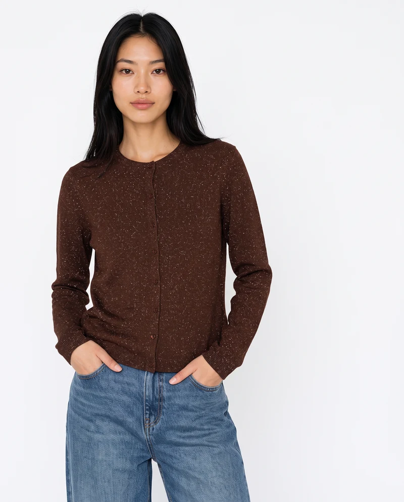 Cardigan in lurex con collo paricollo - Marrone cioccolato