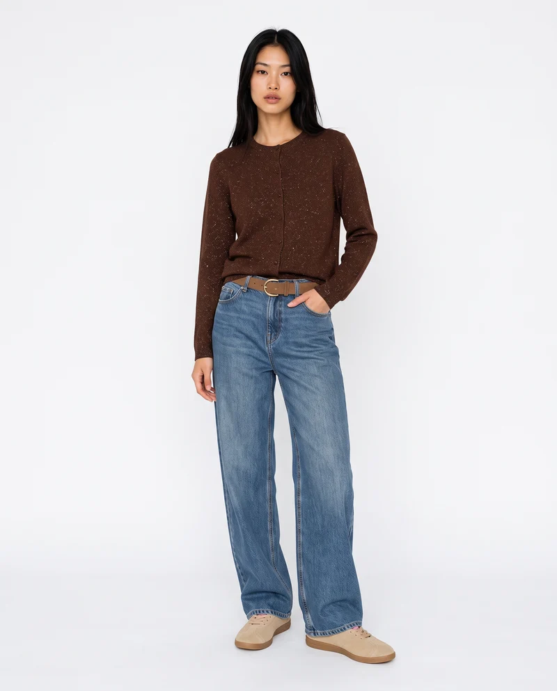 Cardigan in lurex con collo paricollo - Marrone cioccolato