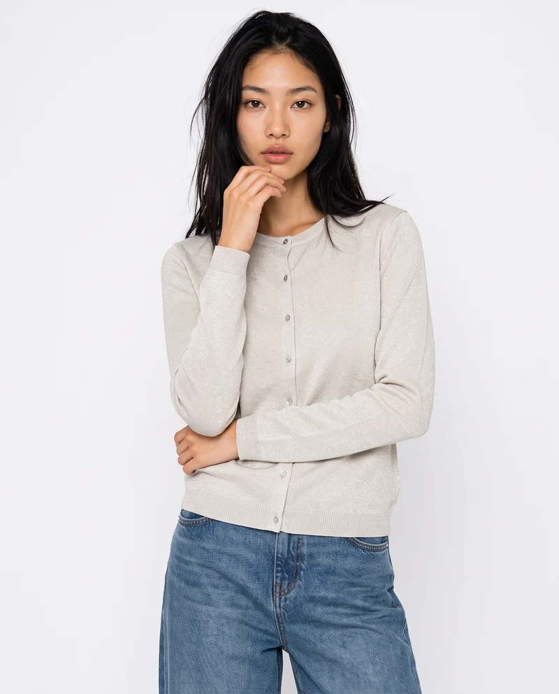 Cardigan in lurex con collo paricollo - Avorio