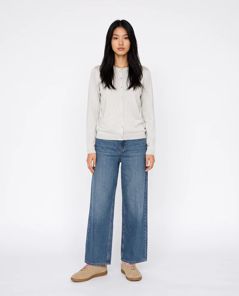 Cardigan in lurex con collo paricollo - Avorio
