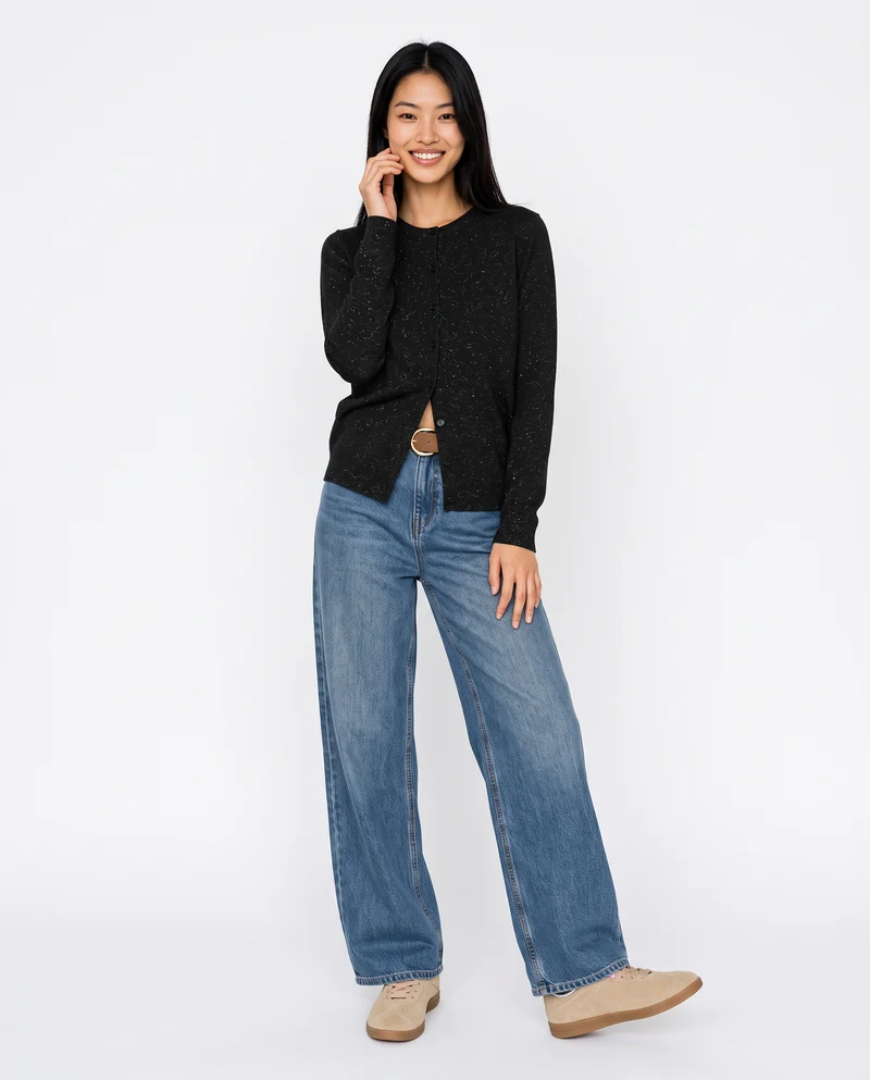 Cardigan in lurex con collo paricollo - Nero