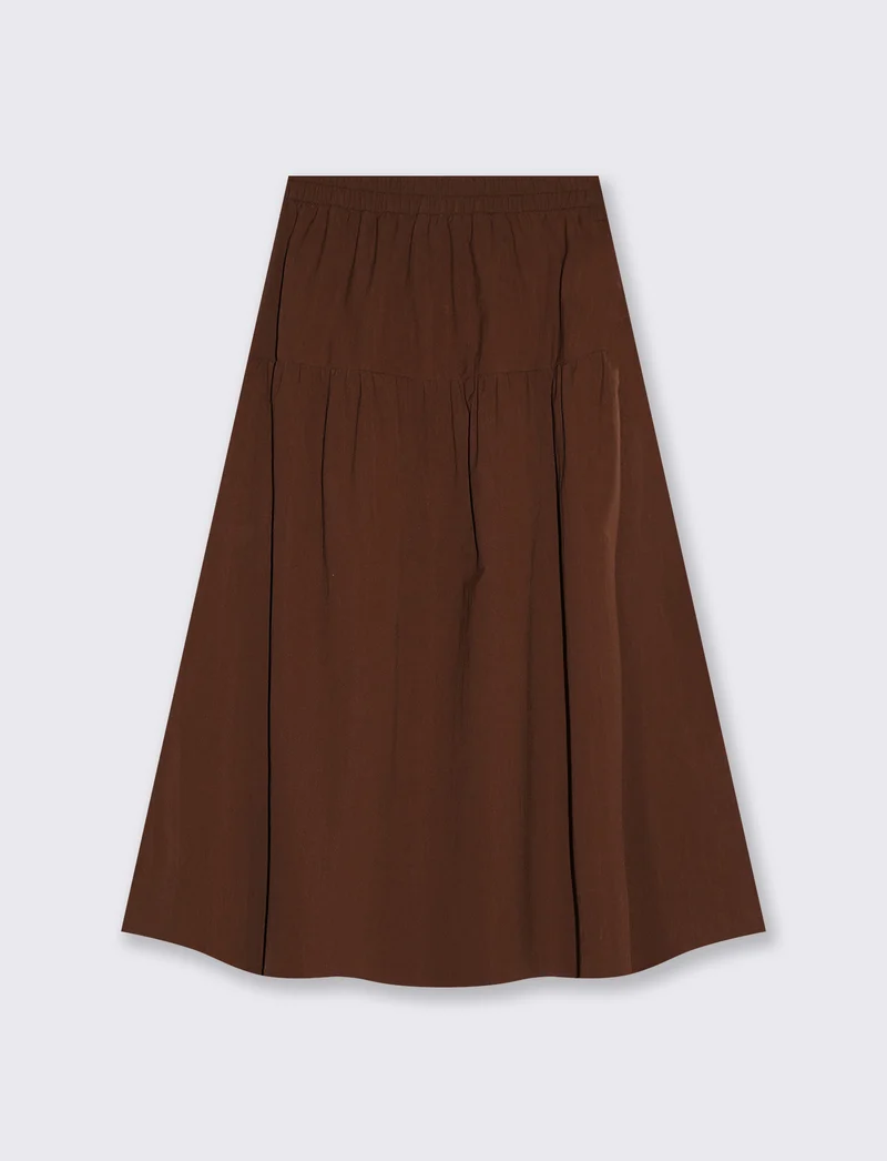 Gonna lunga in cotone con coulisse - Marrone cioccolato