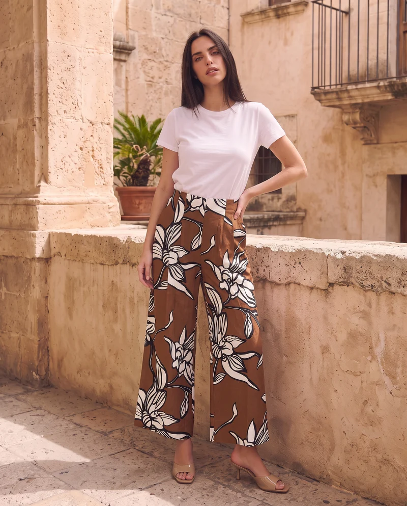 Pantalone palazzo fantasia con elastico - var 2