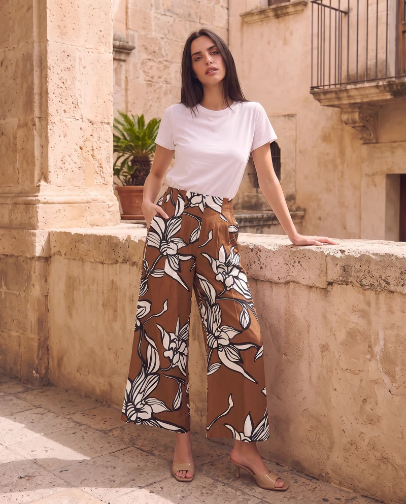 Pantalone palazzo fantasia con elastico - var 2
