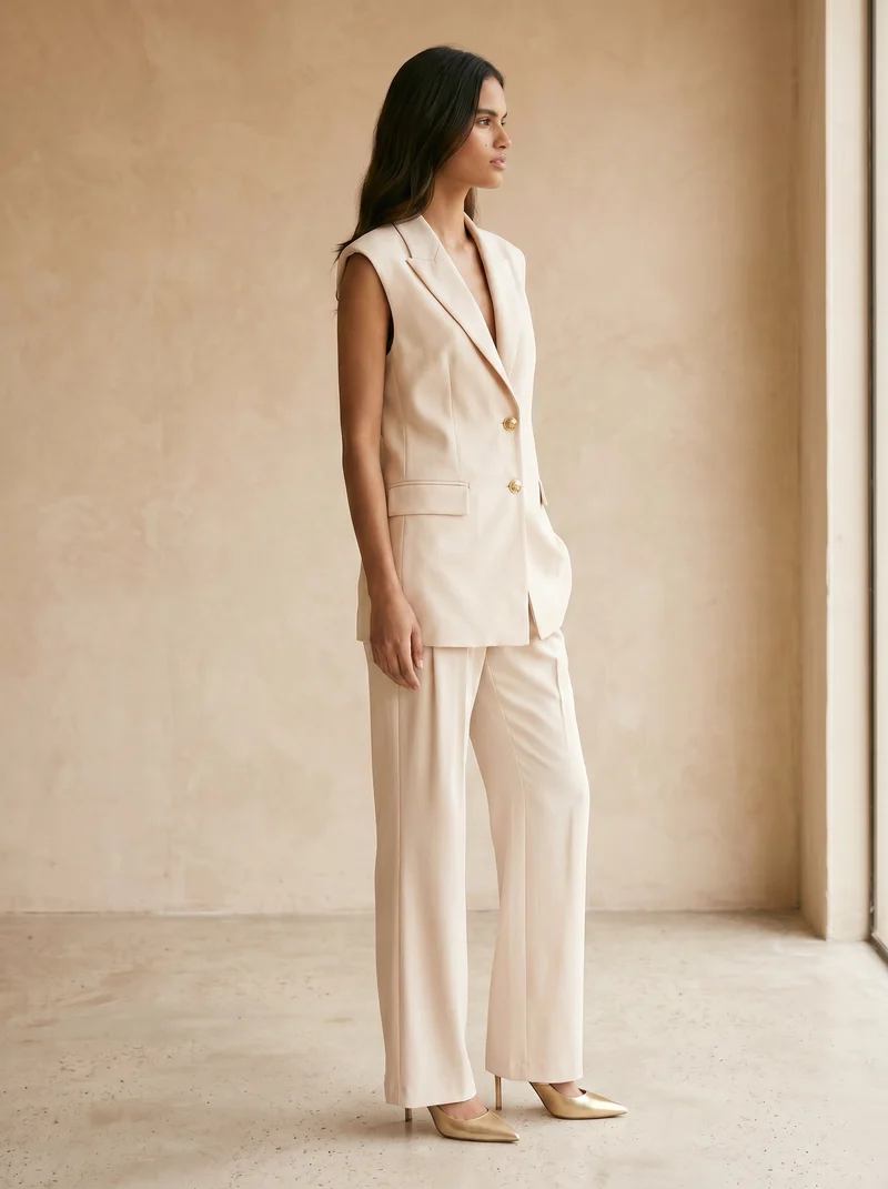 Pantalone classico vita alta gamba ampia donna - Bianco