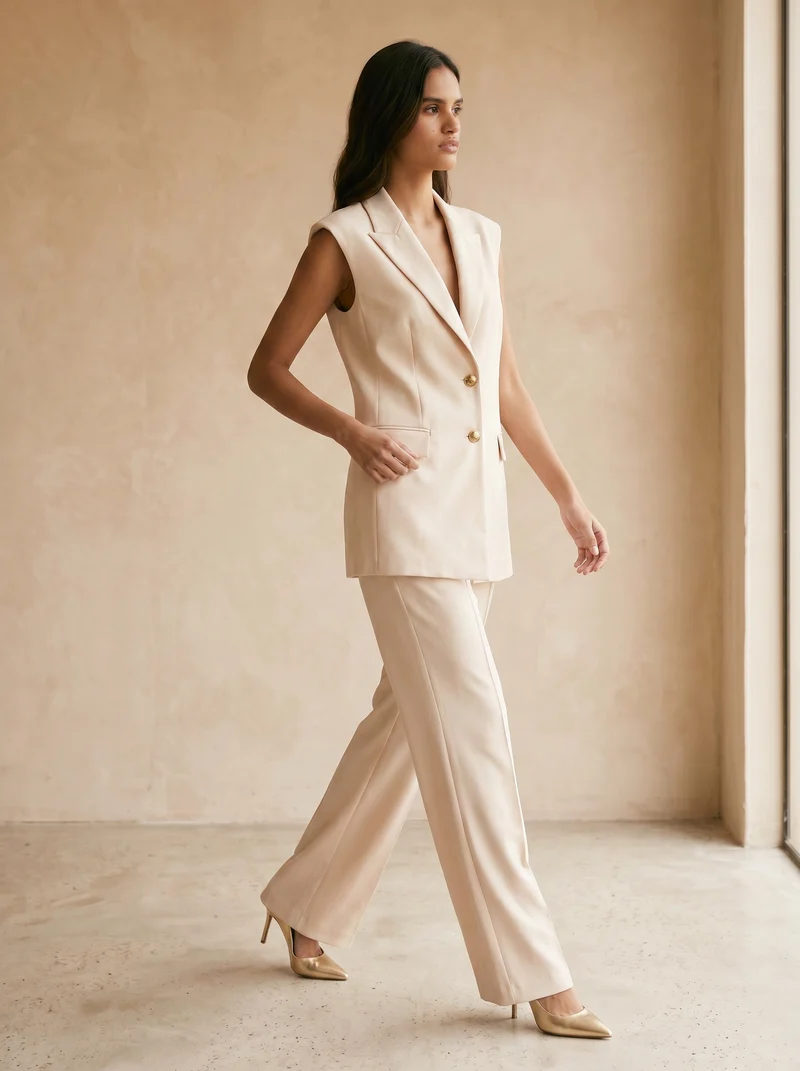 Pantalone classico vita alta gamba ampia donna - Bianco
