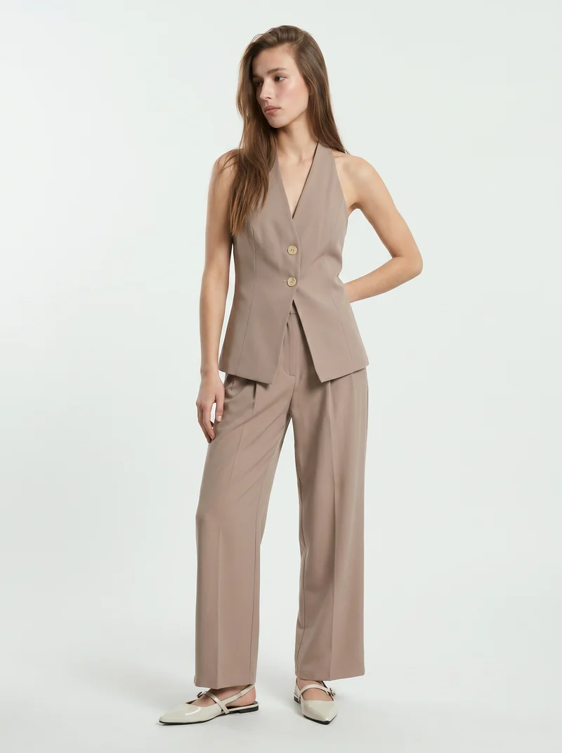 Pantalone Dritto con Pinces - Grigio fango