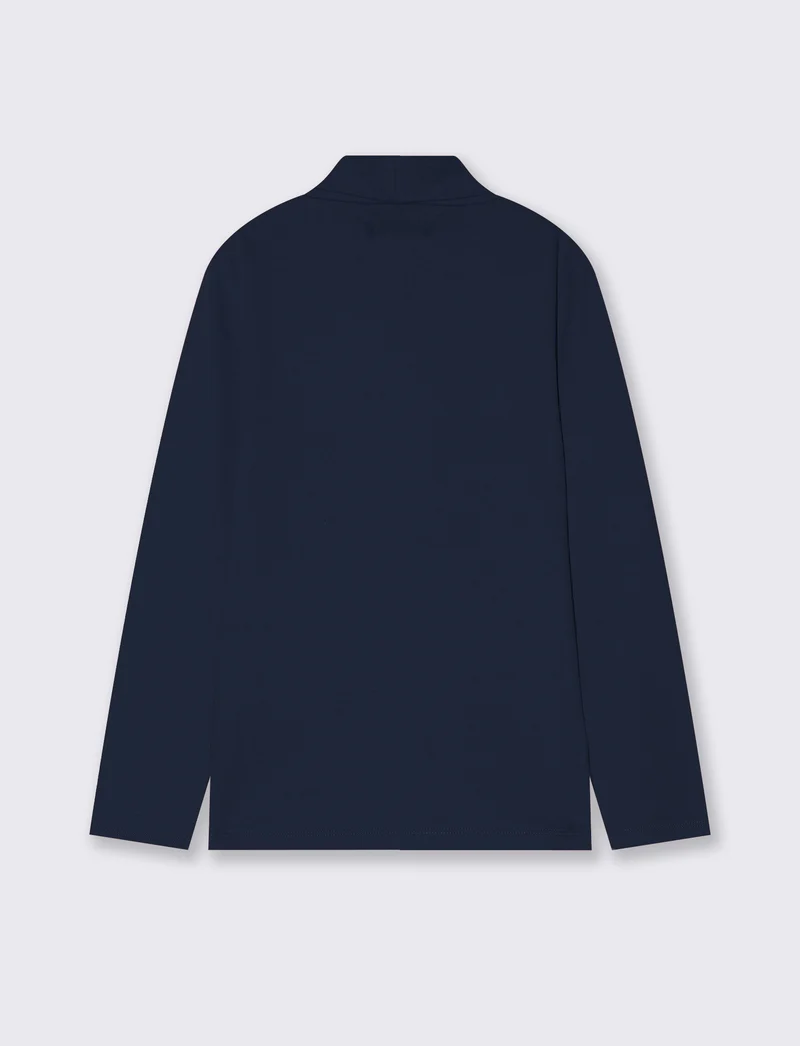 T-shirt collo alto in cotone interlock - Blu