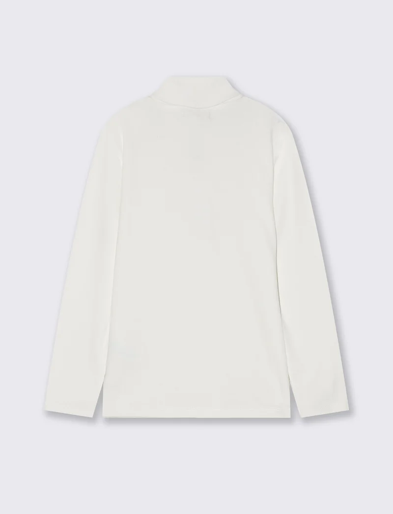 T-shirt collo alto in cotone interlock - Bianco latte