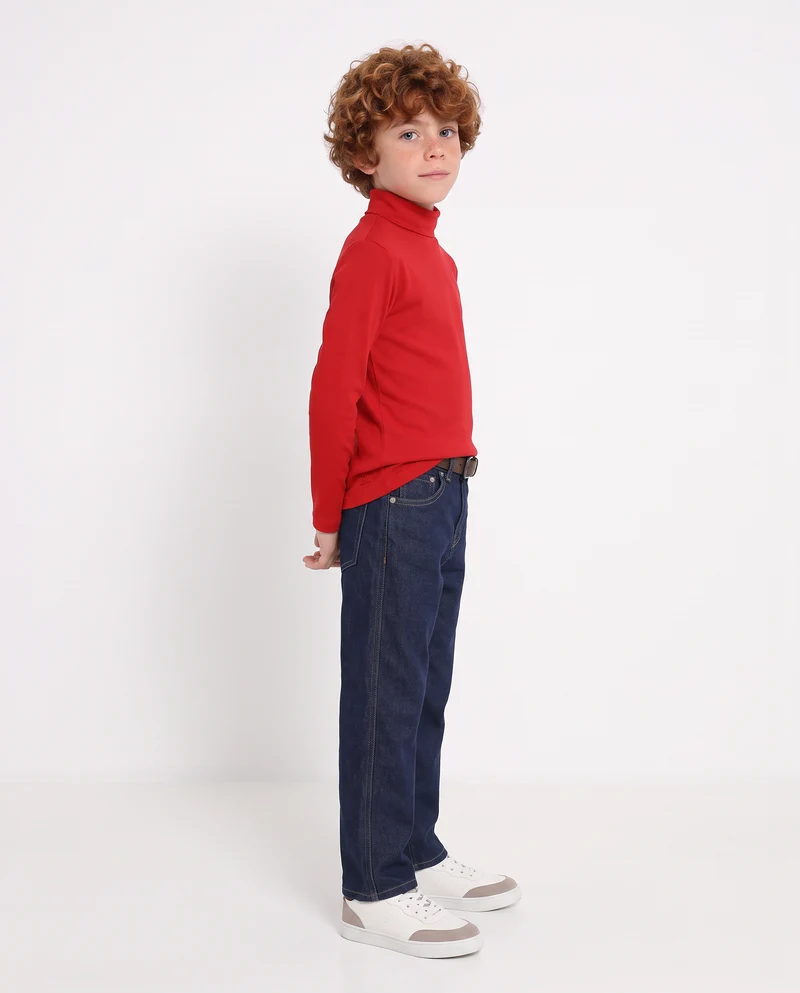 T-shirt collo alto in cotone interlock - Rosso