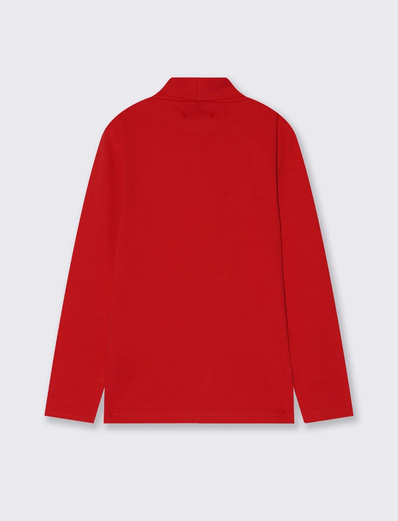 T-shirt collo alto in cotone interlock - Rosso