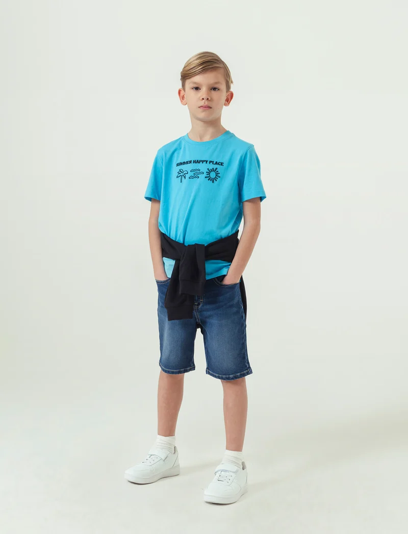 Bermuda in denim con lavaggio sfumato da bambino - DENIM SCURO