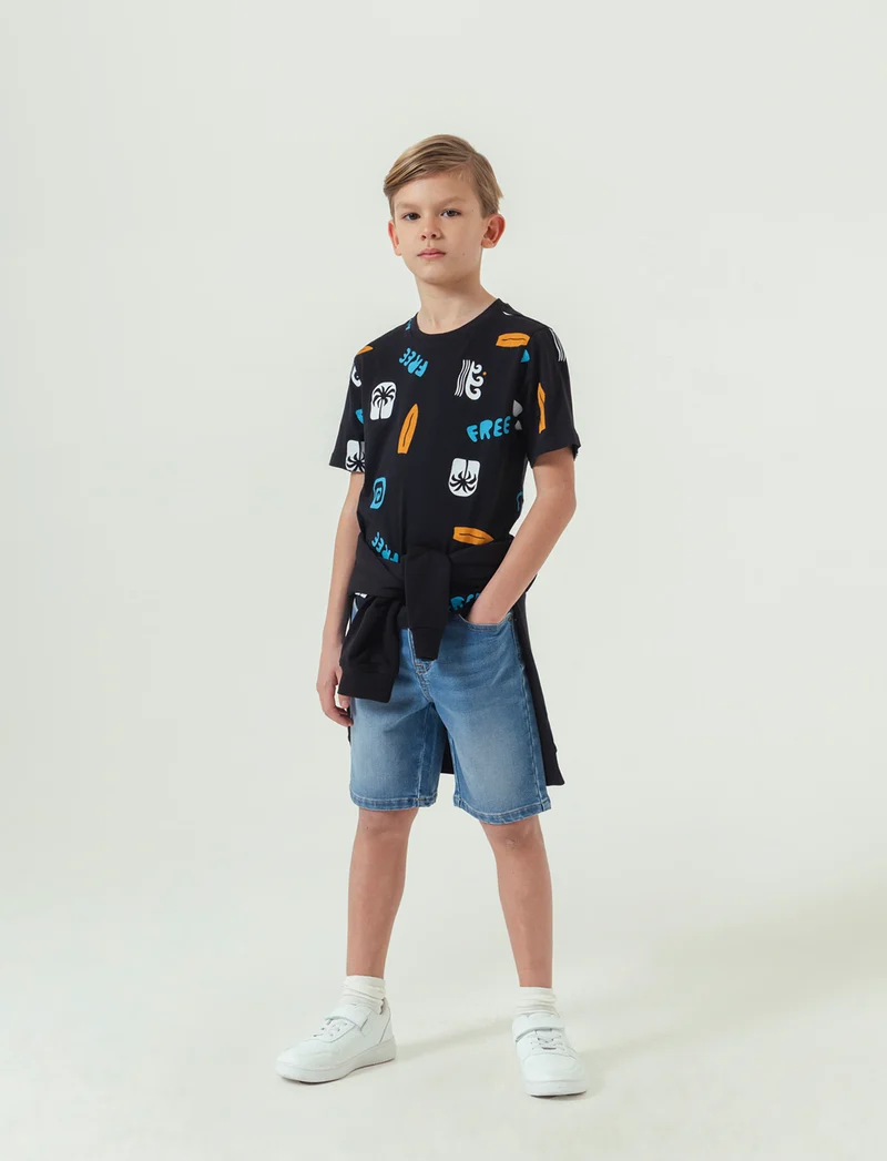 Bermuda in denim con lavaggio sfumato da bambino - Denim