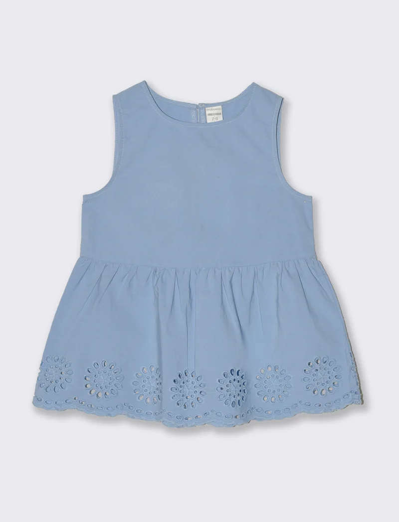 Top in cotone con ricamo da bambina - Azzurro