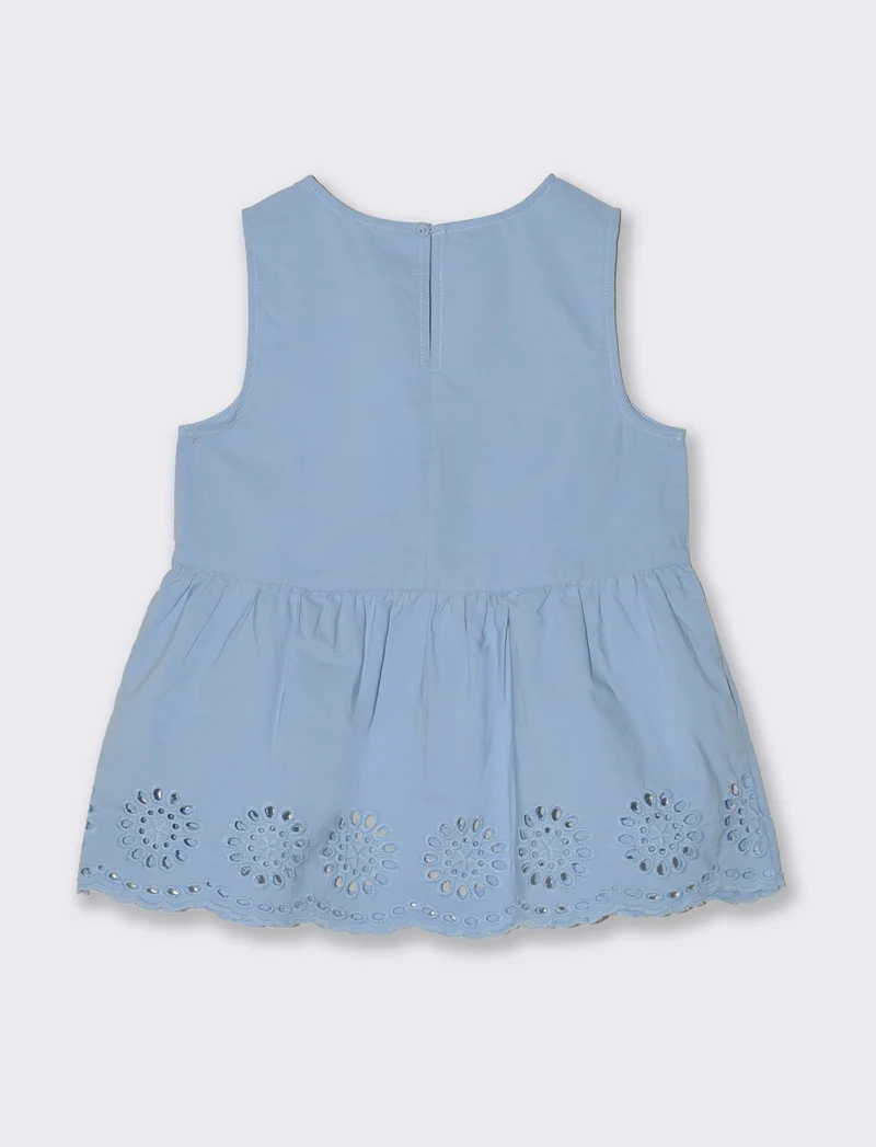 Top in cotone con ricamo da bambina - Azzurro