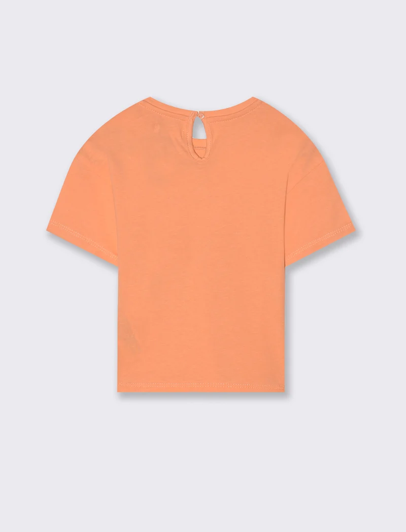 Maglia mezza manica con stampa da neonata - Corallo