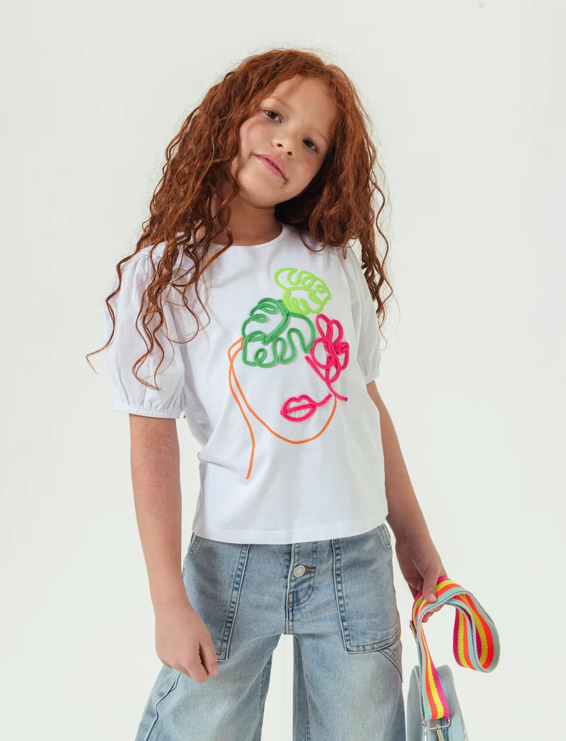 T-shirt maniche a palloncino da bambina - Bianco
