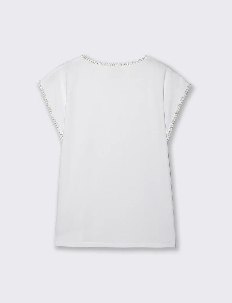T-Shirt Cotone Manica Corto con Trim - Bianco