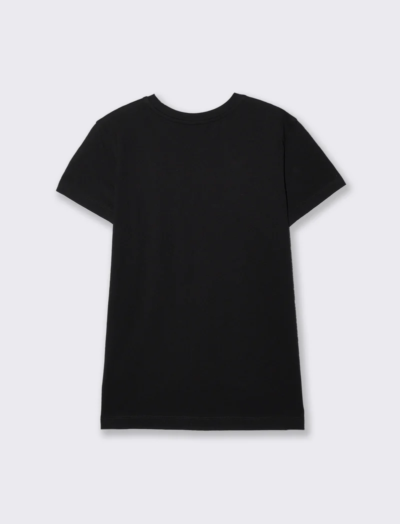 T-Shirt Mezza Manica con Ricamo - Nero