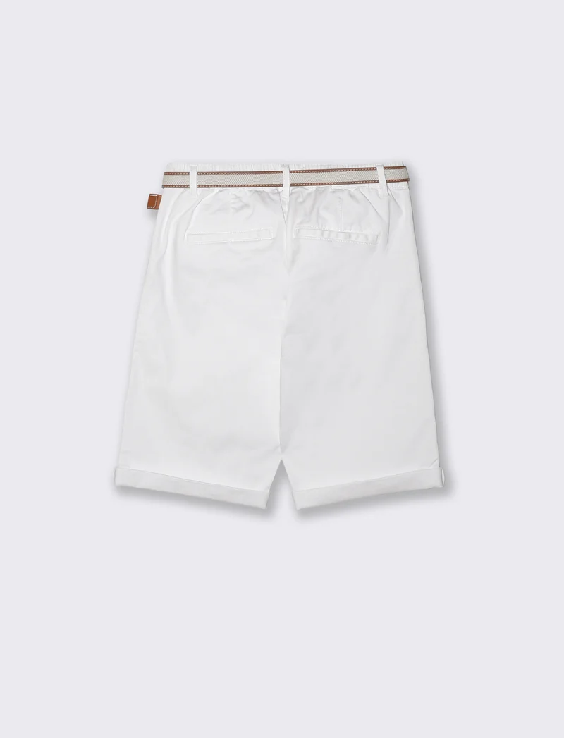 Bermuda con Cintura e Risvolto - Bianco