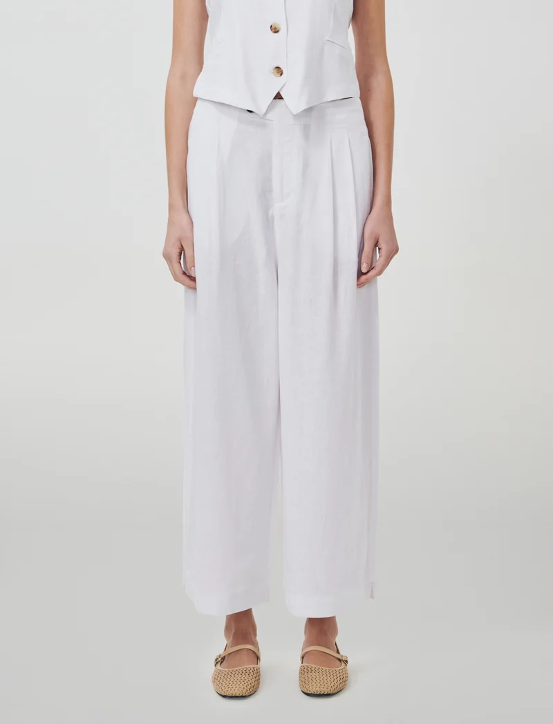 Pantalone Vita Alta con Tasche Laterali - Bianco
